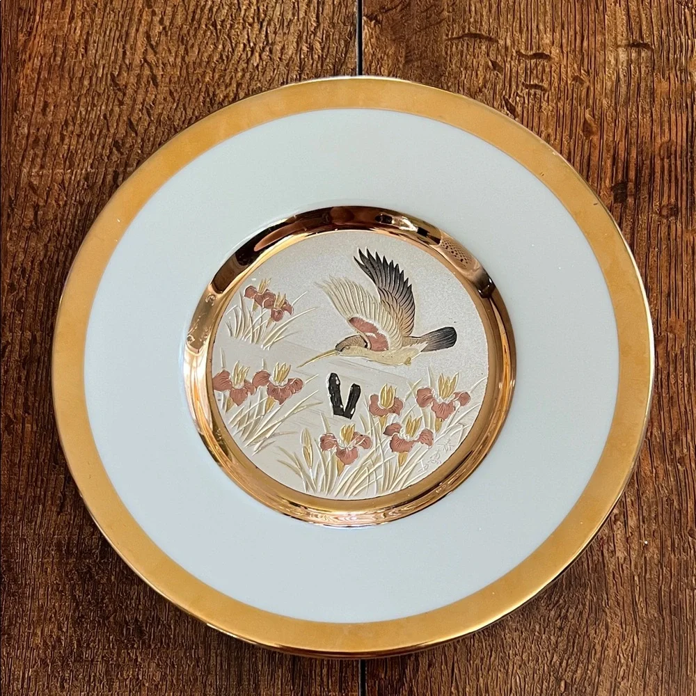 Unique Vintage Gold and White Nature decor Plate